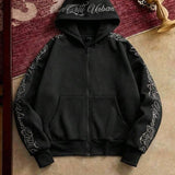 Moletom Oversized Com Zíper Estilo Streetwear Gothic Casual