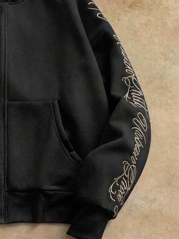 Moletom Oversized Com Zíper Estilo Streetwear Gothic Casual