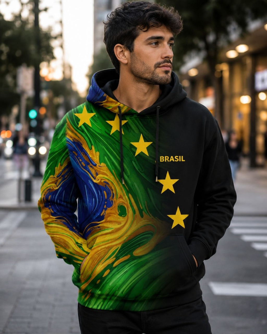 Moletom Canguru Brasil Abstract Streetwear Masculino