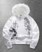 Moletom Gothic Com Pelúcia E Capuz Estilo Dark Streetwear