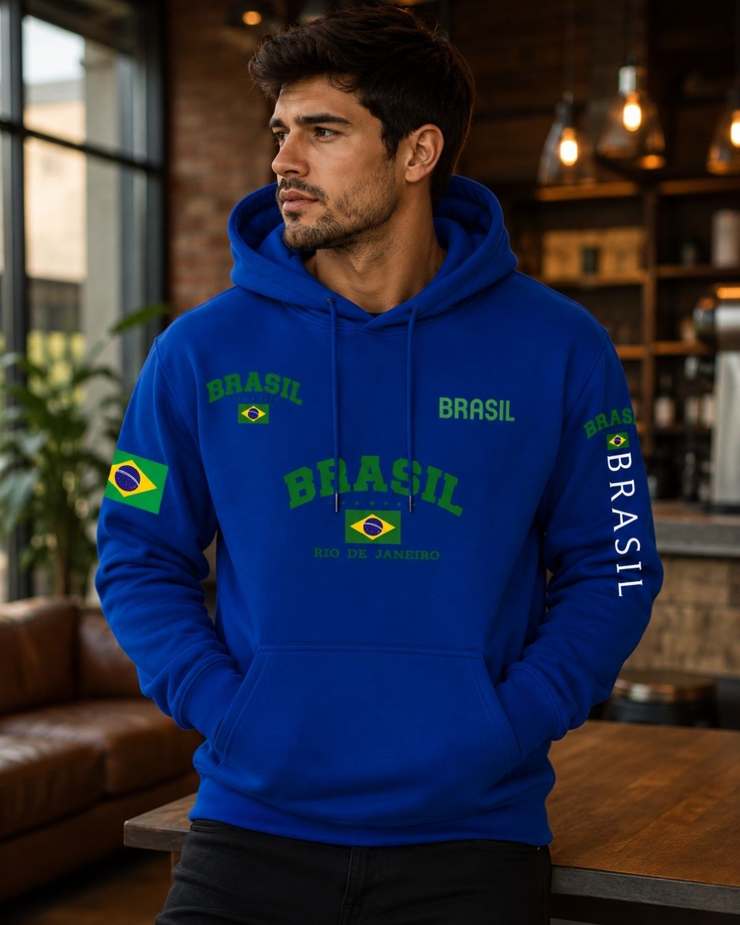 Moletom Canguru Brasil Rio Streetwear Masculino