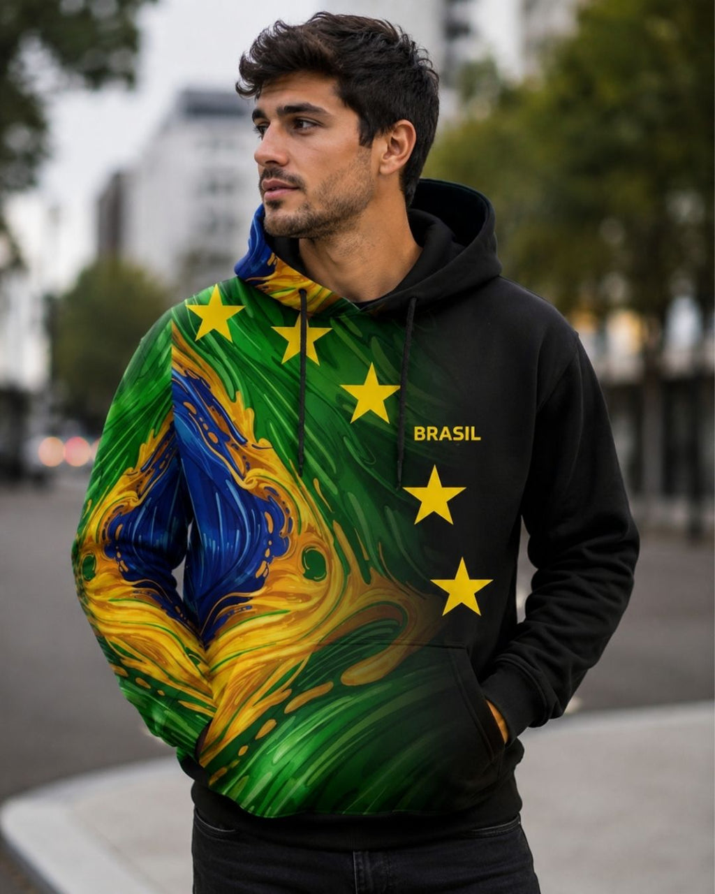 Moletom Canguru Brasil Abstract Streetwear Masculino