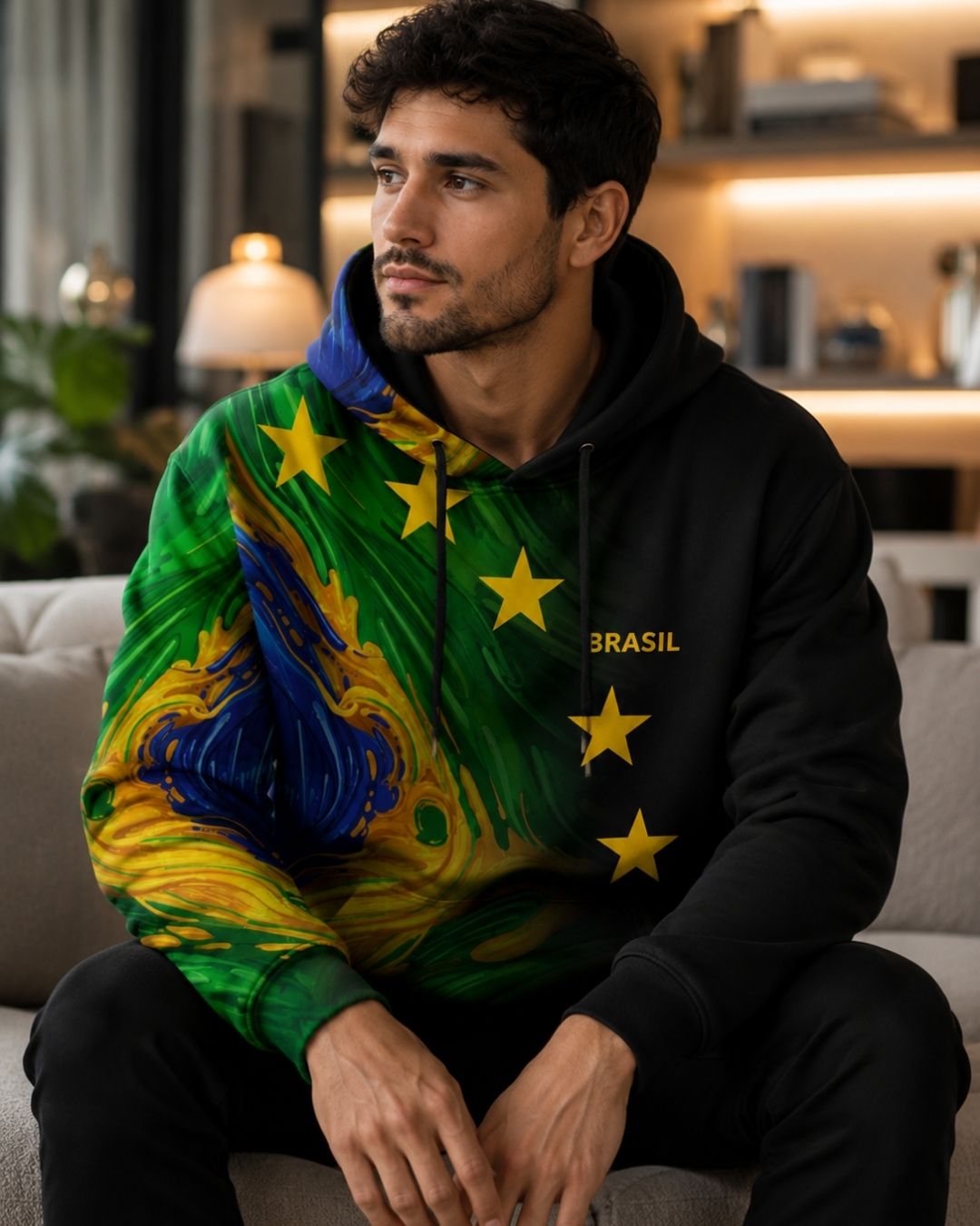 Moletom Canguru Brasil Abstract Streetwear Masculino