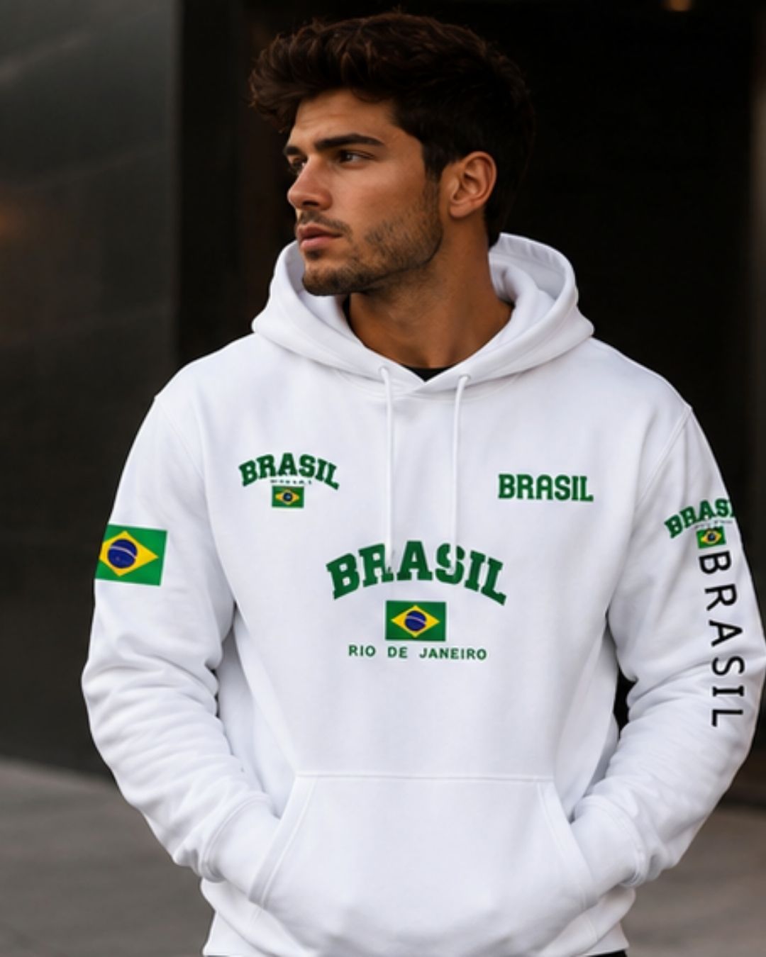 Moletom Canguru Brasil Rio Streetwear Masculino
