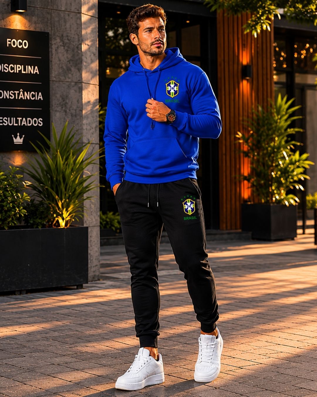 Conjunto Moletom Brasil Cristo Streetwear Masculino